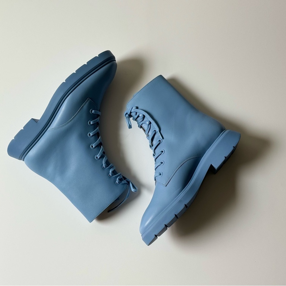 NEW Stuart Weitzman McKenzee Cornflower Blue Combat Boots Wmns. Sz. 5.5B